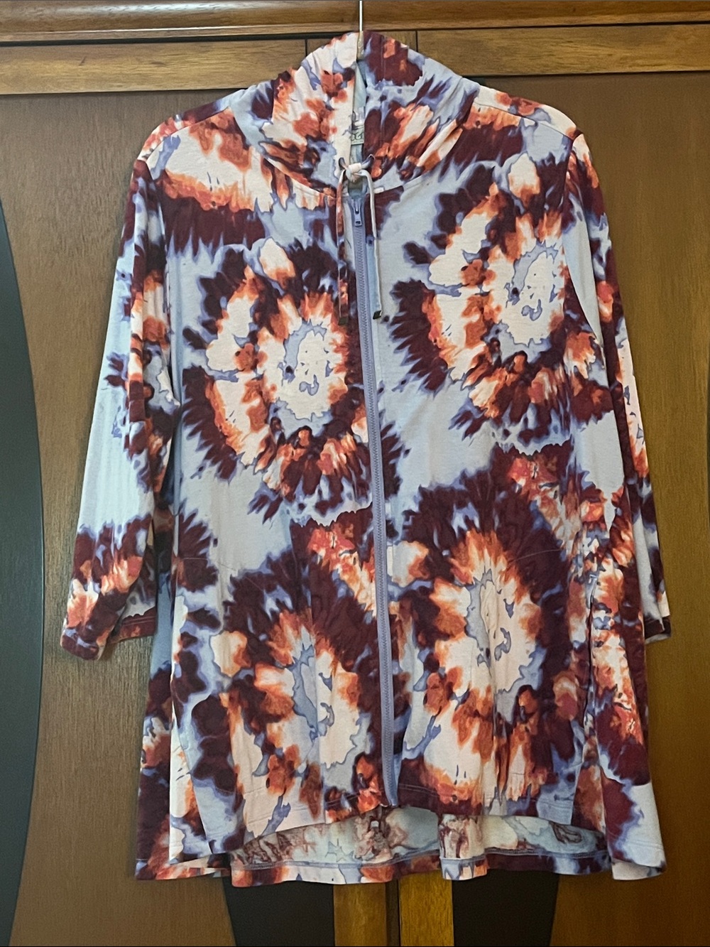 LOGO by Lori Goldstein Vibrant Tie-Dye Zip Hoodie in Lavender, Maroon & Orange